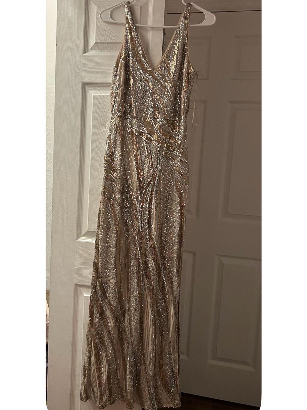 Gold Sequin V-Neck Maxi Dress